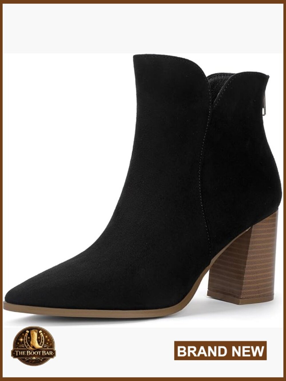 Chunky Block Heel Ankle Boots Pointed Toe Side V Cutout Dressy Casual
